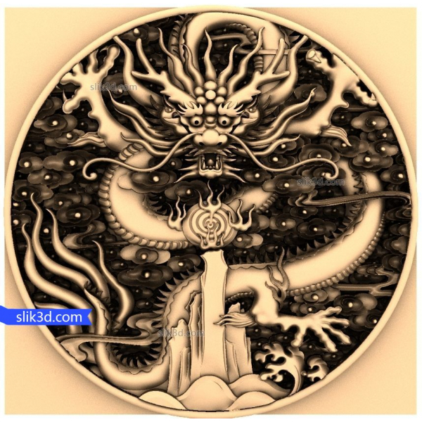 Reliéf nebeského draka - 3D STL model pro CNC a 3D tisk