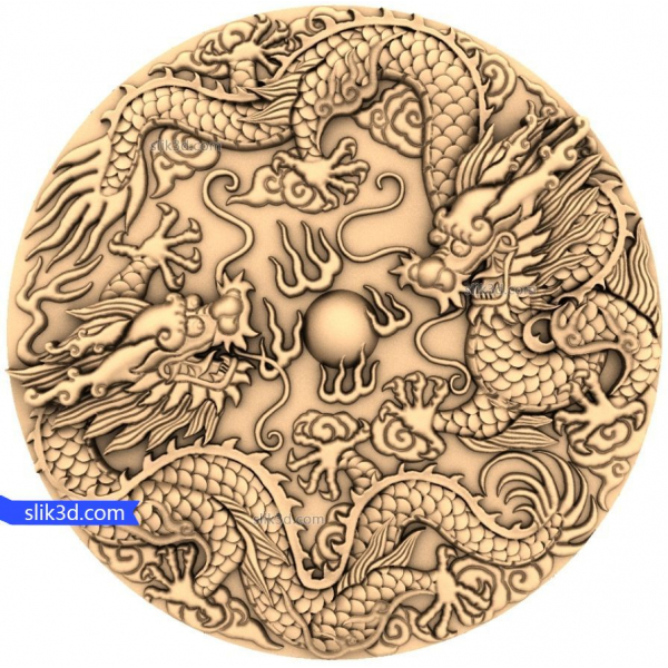 Celestial Dragons Relief 3D-model til CNC Celestial Dragons Relief 3D-model til CNC