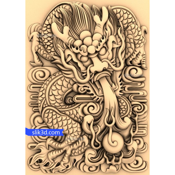 Majestätisches Drachenrelief 3D STL Modell für CNC