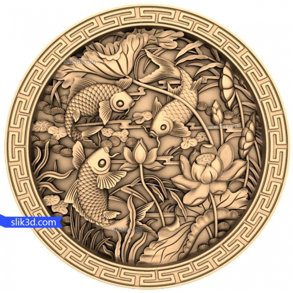 Koi Harmony Relief 3D STL Model for CNC Koi Harmony Relief 3D STL Model for CNC