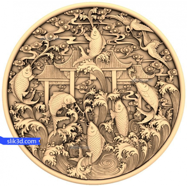 Koi-Karpfen-Harmonie 3D-STL-Modell für CNC