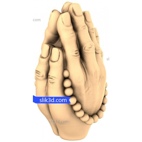 Mains en prière sereines avec un rosaire, modèle 3D pour CNC
