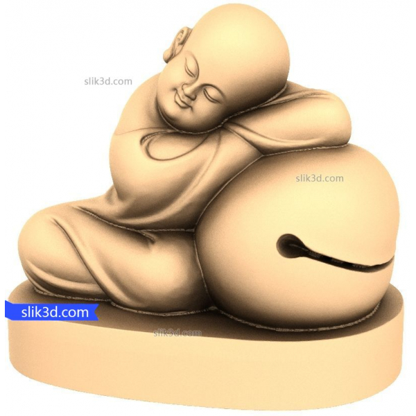 พระสงฆ์นั่งสมาธิถือระฆัง 3D STL
