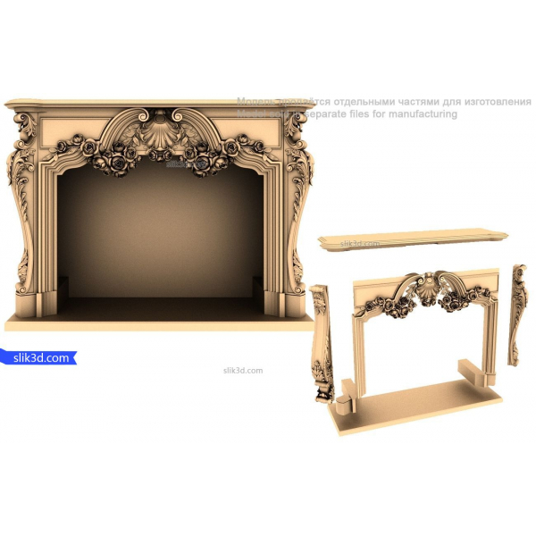 Elegant Baroque Fireplace Surround 3D Model Elegant Baroque Fireplace Surround 3D Model