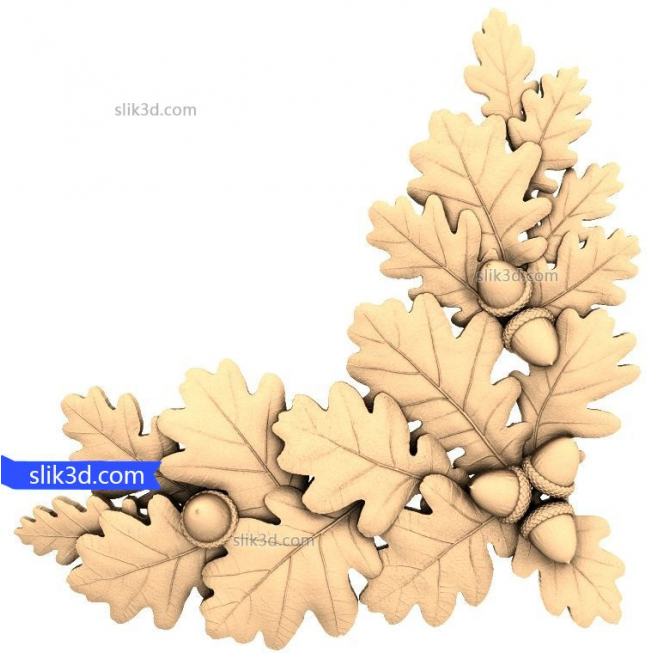 Flowers "Branch with acorns" | STL - 3D model for CNC