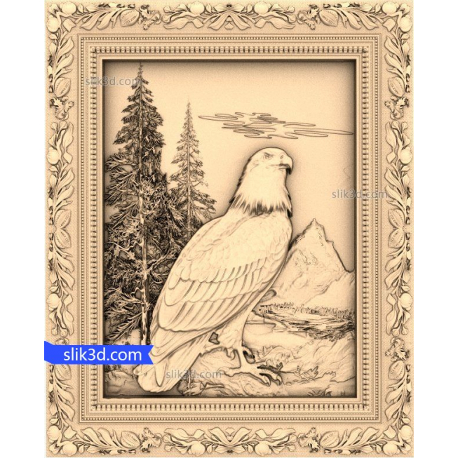 Bas-relief "eagle in the woods" | STL - 3D model for CNC