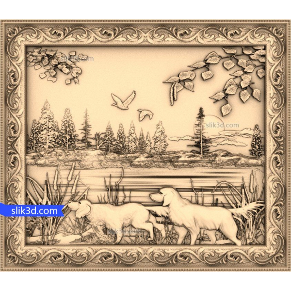 Lakeside Hunting Scene 3D STL model pro CNC Lakeside Hunting Scene 3D STL model pro CNC