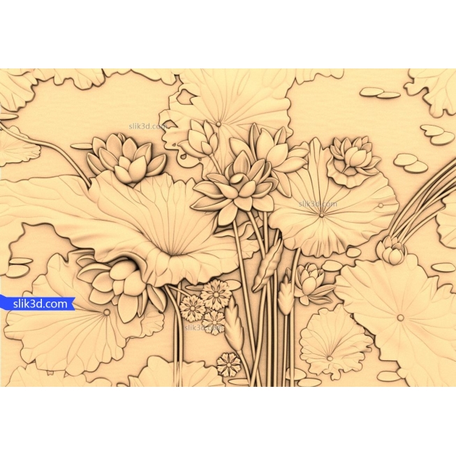 Bas-relief "Lotus flowers" | 3D STL model for CNC