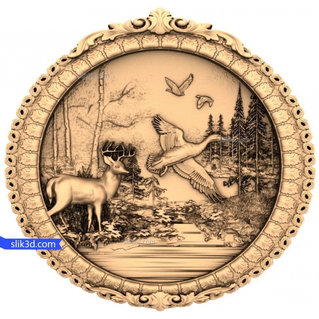 Bas-relief "Deer and ducks" | STL - 3D model for CNC