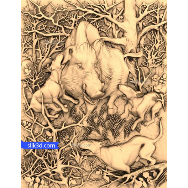 Wild Boar Hunt 3D STL Model for CNC