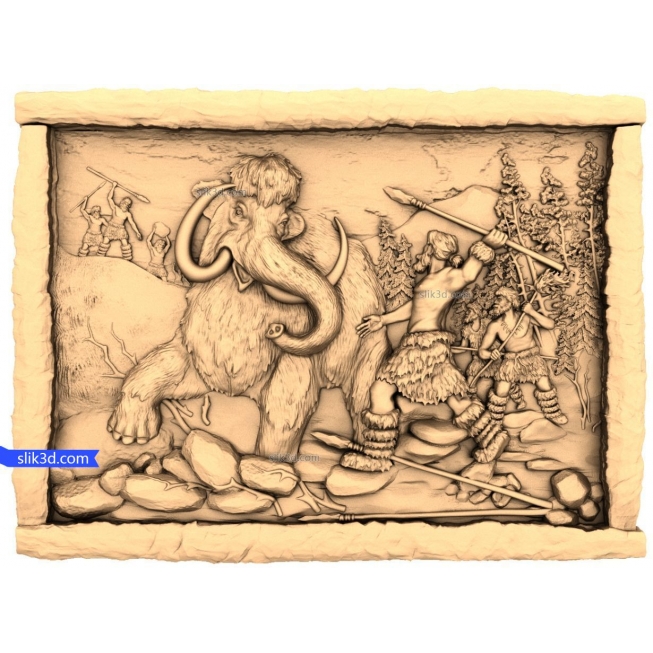 Bas-relief "Hunting the mammoth" | STL - 3D model for CNC