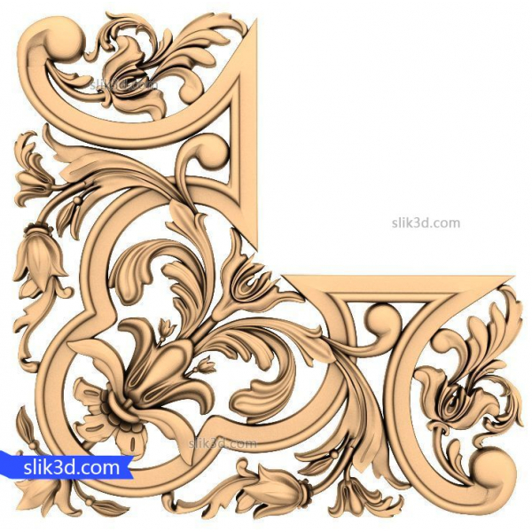 Floral Elegance Köşe Süsü - CNC Yönlendirme için 3D STL Modeli