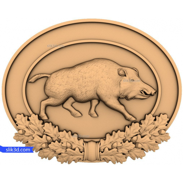 Wild Boar Crest 3D STL Model for CNC