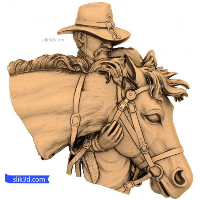 Bas-relief "Cowboy with horse" | STL - 3D model for CNC