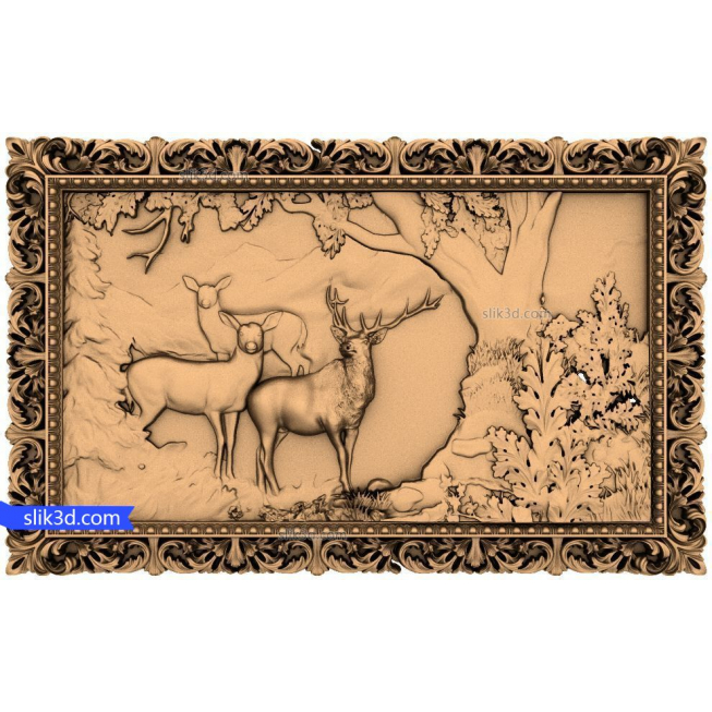 Bas-relief "deer in the woods" | STL - 3D model for CNC