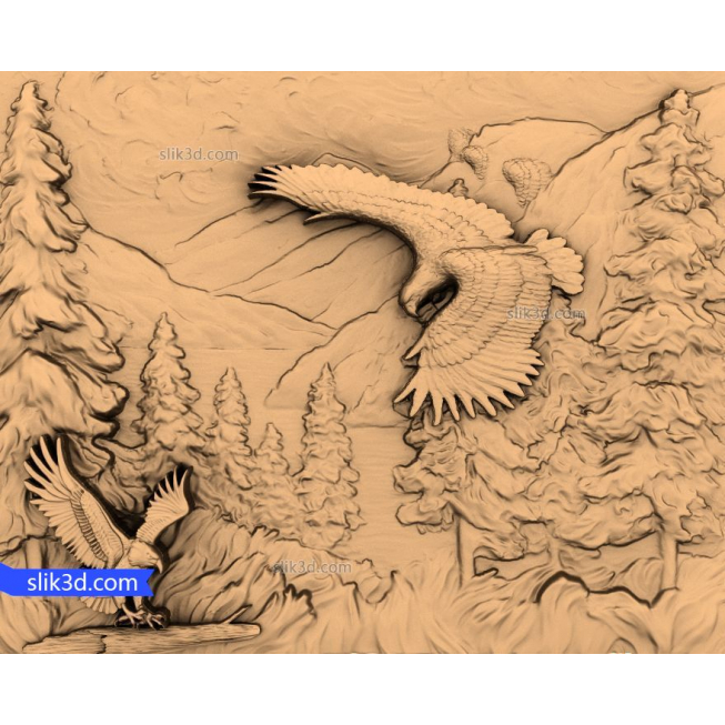 Bas-relief "Eagles" | STL - 3D model for CNC