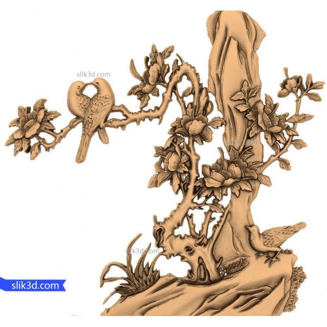 Bas-relief "birds on tree" | STL - 3D model for CNC