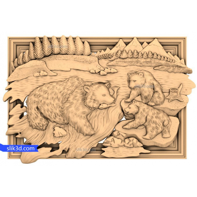 Bas-relief "Bears of Kamchatka" | STL - 3D model for CNC
