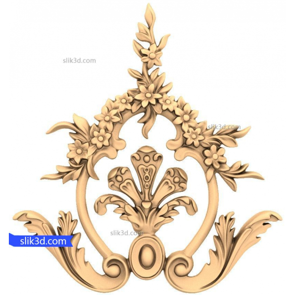 Floral Elegance Crest 3D STL Model for CNC Floral Elegance Crest 3D STL Model for CNC