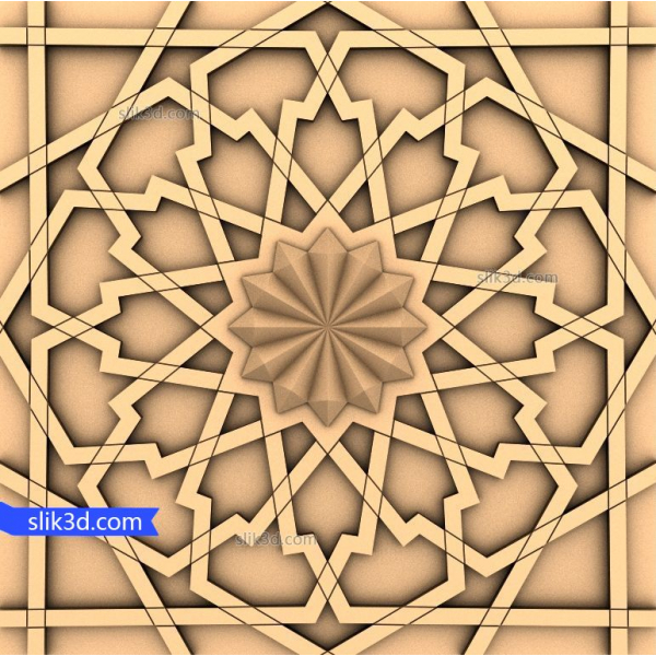 Modello STL 3D Mandala geometrico stellare per CNC Modello STL 3D Mandala geometrico stellare per CNC
