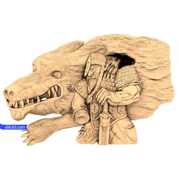 وایکینگ جنگجوی با گرگ 3D مدل STL