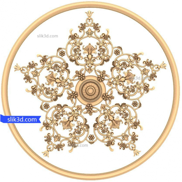 Udsmykket blomstermedaljon 3D-model til CNC Udsmykket blomstermedaljon 3D-model til CNC