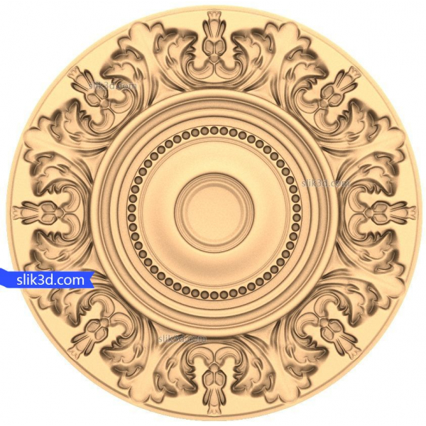 Ornate Acanthus Rosette 3D STL Model for CNC