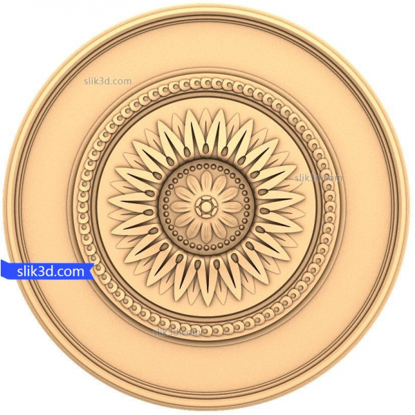 Sunburst Rosette 3D STL ሞዴል ለ CNC የእንጨት ሥራ