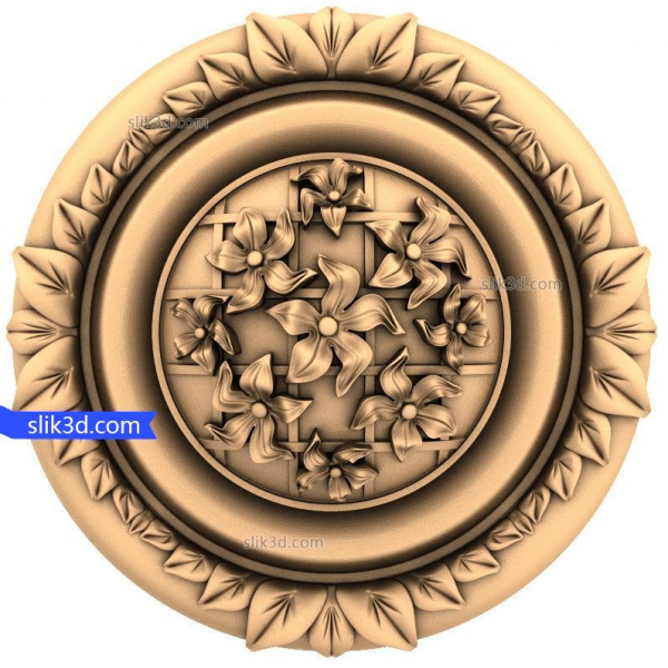 Modello STL 3D del medaglione dell'armonia floreale per CNC
