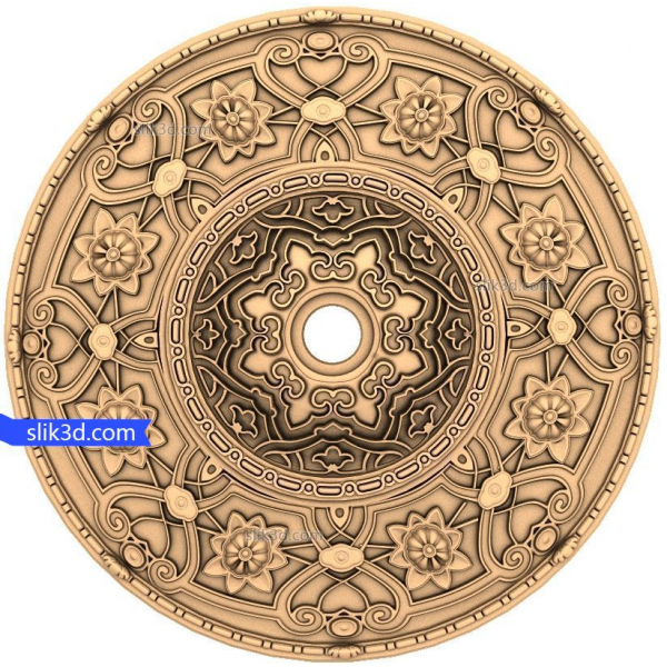 Udsmykket blomstermedaljon 3D-model til CNC- og 3D-print
