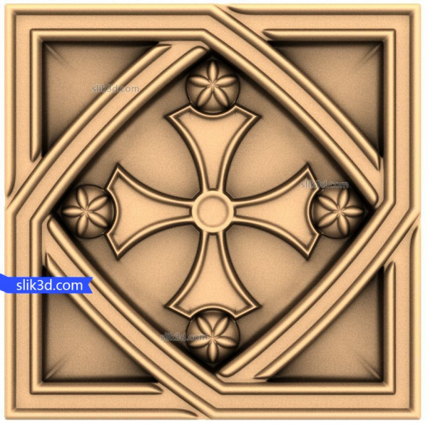 Fleur-de-lis Cross Panel 3D STL Model for CNC