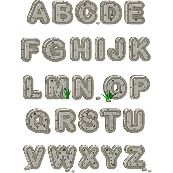 Vector set Rocky Alphabet - hərflərlə Təbii daş