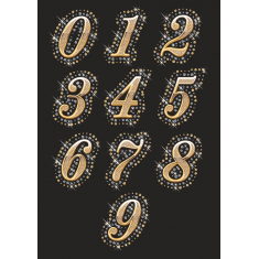 Espumante Numérico Coleção de clip-art - Elegante de 0 a 9 Dígitos em Ouro e Prata