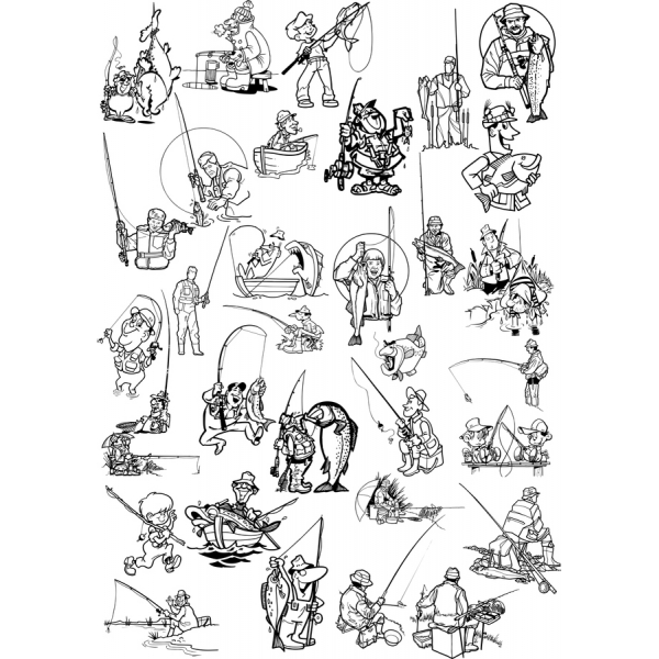 钓鱼好玩剪贴画的设矢量的插图,钓鱼爱好者 钓鱼好玩剪贴画的设矢量的插图,钓鱼爱好者