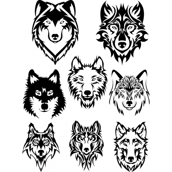 Wolf Vektor-Clipart-Set - Einzigartig Schwarz und Weiß-Abbildungen Wolf Vektor-Clipart-Set - Einzigartig Schwarz und Weiß-Abbildungen