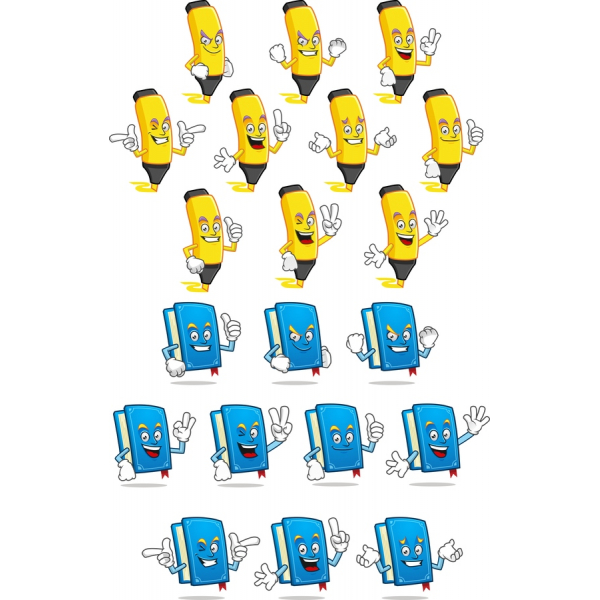 Cheerful Cartoon Stationery Vector Clipart Set