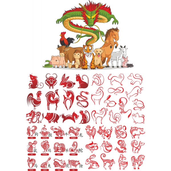A Kínai Zodiákus Állatok Vektor Clipart Szett A Kínai Zodiákus Állatok Vektor Clipart Szett