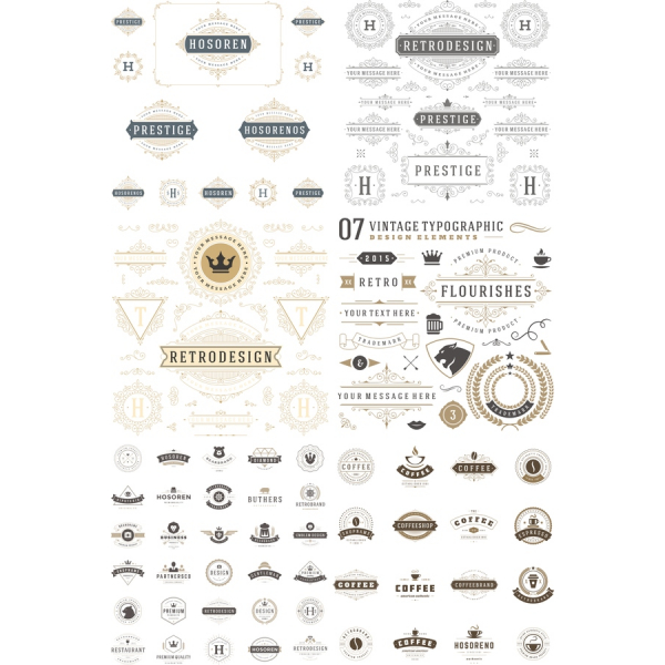 วินเทจ Typography Clipart ตั้งค่า-องค์ประกอบการออกแบบเรโทร วินเทจ Typography Clipart ตั้งค่า-องค์ประกอบการออกแบบเรโทร
