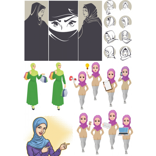 Moderní Hijabi Vektorové Ilustrace Svazek
