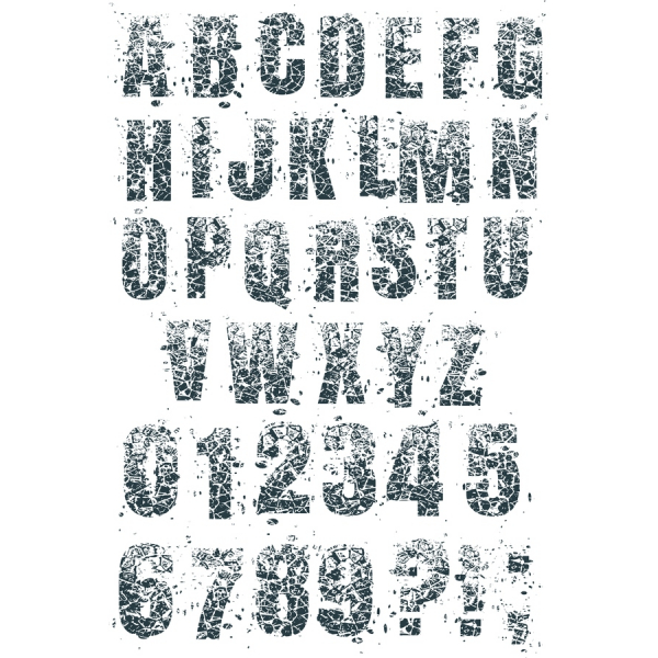 Grunge Tipografie Vector Set - Dificultate Alfabet Si Numere