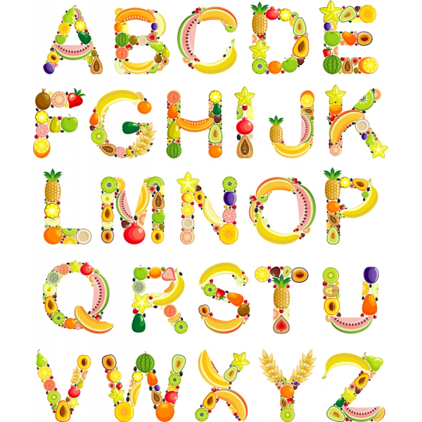Lebendige Obst-Alphabet-Vektor
