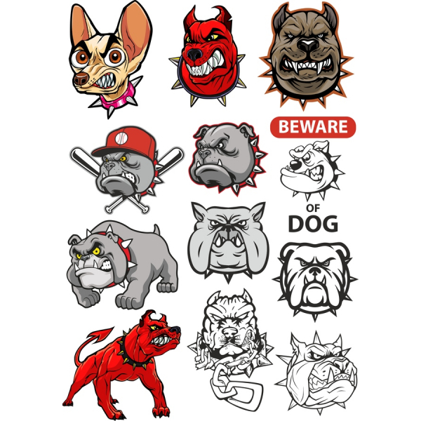 Hund Kopf Vektor-Clipart-Set - wilde und Lustige Abbildungen Hund Kopf Vektor-Clipart-Set - wilde und Lustige Abbildungen