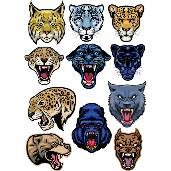 Wild Facce Clipart Vector Set Di Animali Feroci Capi Della Collezione
