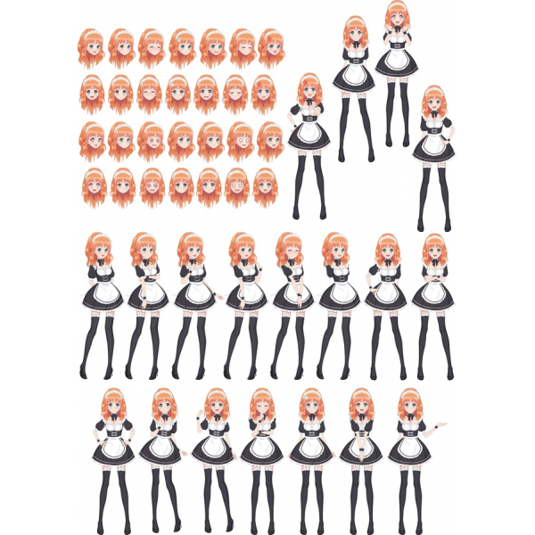 Anime Hizmetçi Karakter Vektör Seti Anime Hizmetçi Karakter Vektör Seti