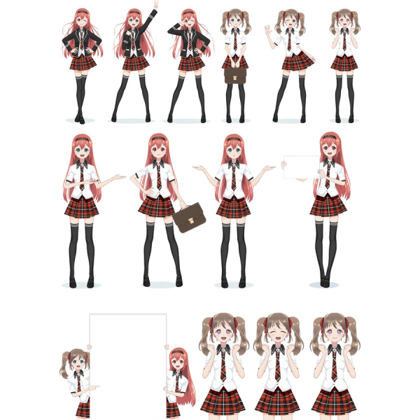 Set Clipart Vektor Siswi Anime-12 Ilustrasi Unik