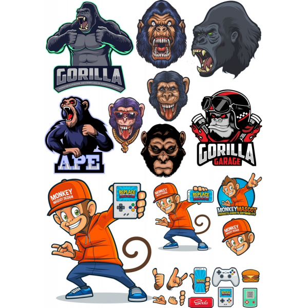 Levende Gorilla & Monkey Vektor Illustrationer Bundt Levende Gorilla & Monkey Vektor Illustrationer Bundt