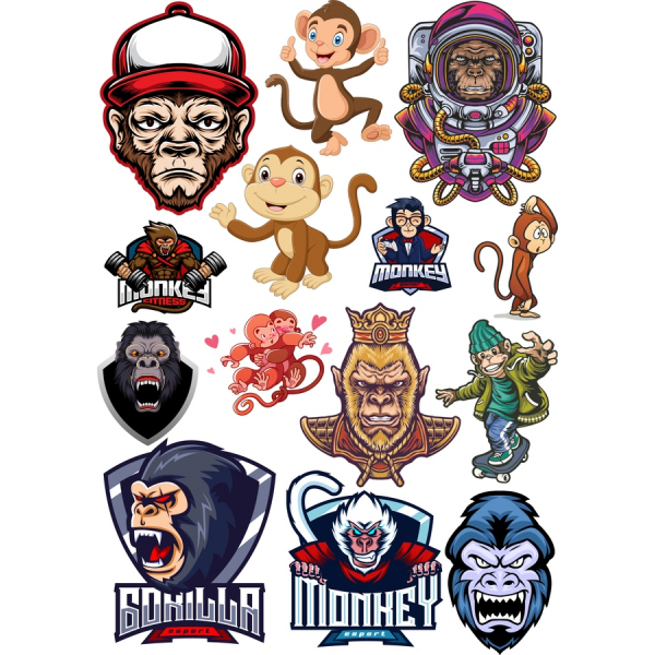 Μαϊμού Vector Εικονογράφηση - Διασκέδαση Clipart Bundle