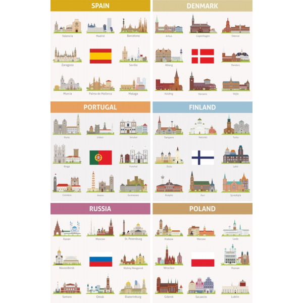 Europäische Wahrzeichen Vektor-Illustration Gesetzt Europäische Wahrzeichen Vektor-Illustration Gesetzt