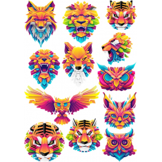 Vibrant สัตว์ตั้งค่าหัว-สวมเสื้อกันหนาวได้