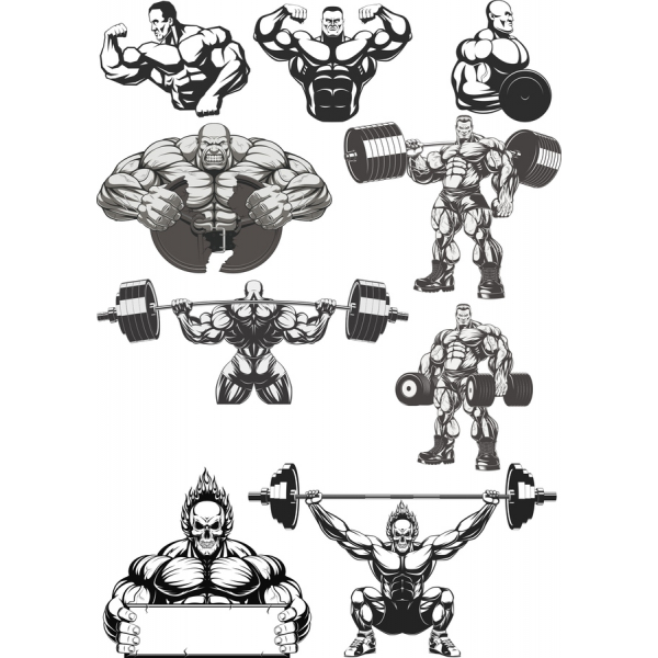 Muskel-Power-Vektor-Clipart-Set - Dynamischer Fitness-Illustrationen Muskel-Power-Vektor-Clipart-Set - Dynamischer Fitness-Illustrationen